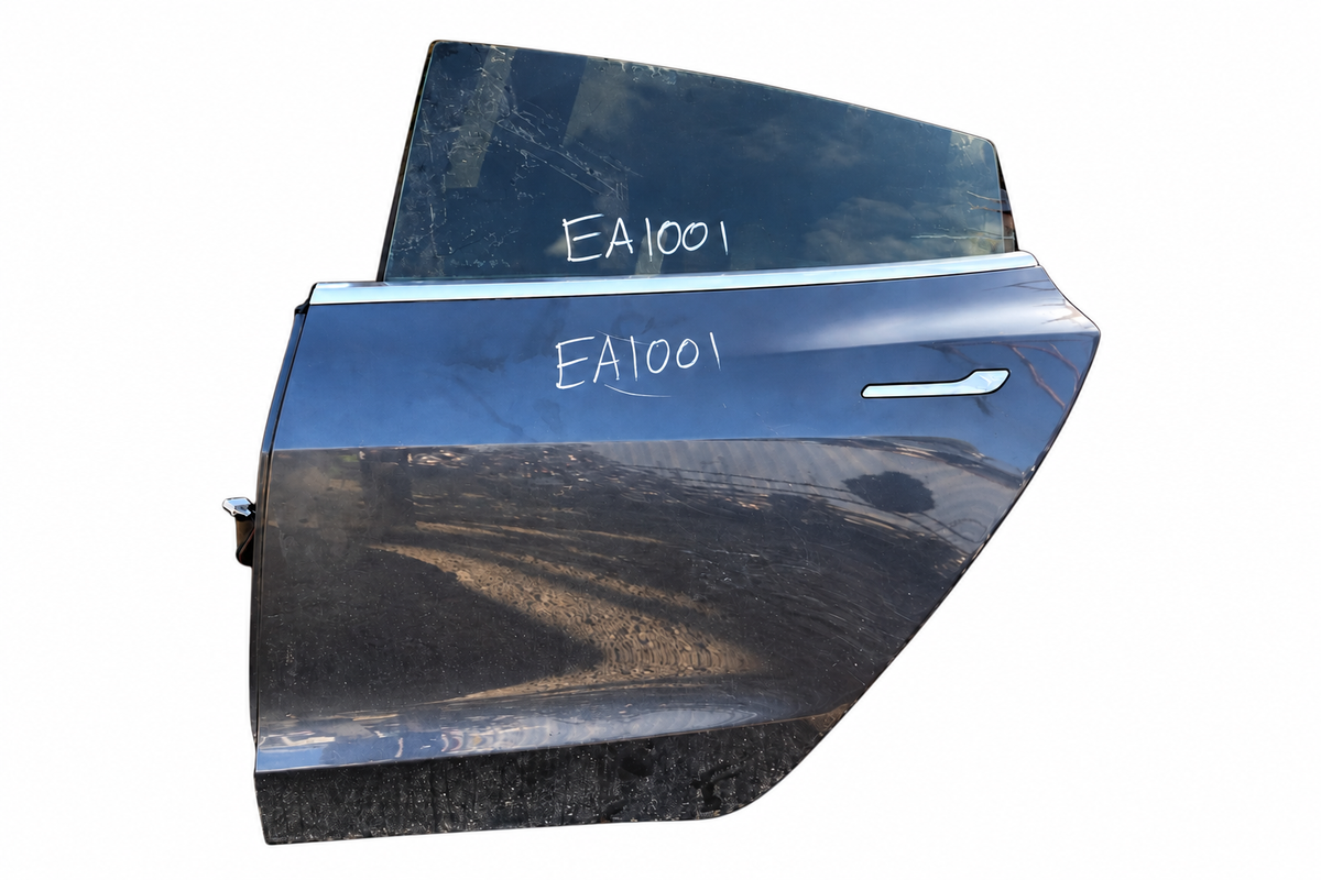 2020 Tesla Model 3 Rear Left Door Assembly Grey – Ref 1081441-E0-C – Stock EA1001; white background with standard margins; actual condition retained