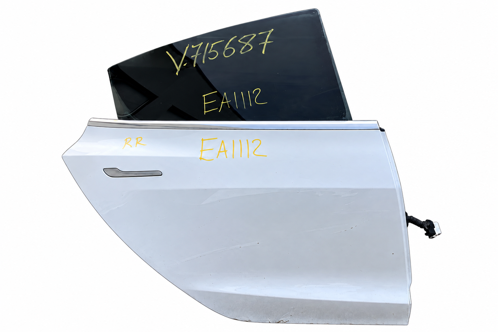 2020 Tesla Model 3 Rear Right Door Assembly White – Ref 1081440-E0-C – Stock EA1112; white background with standard margins; actual condition retained