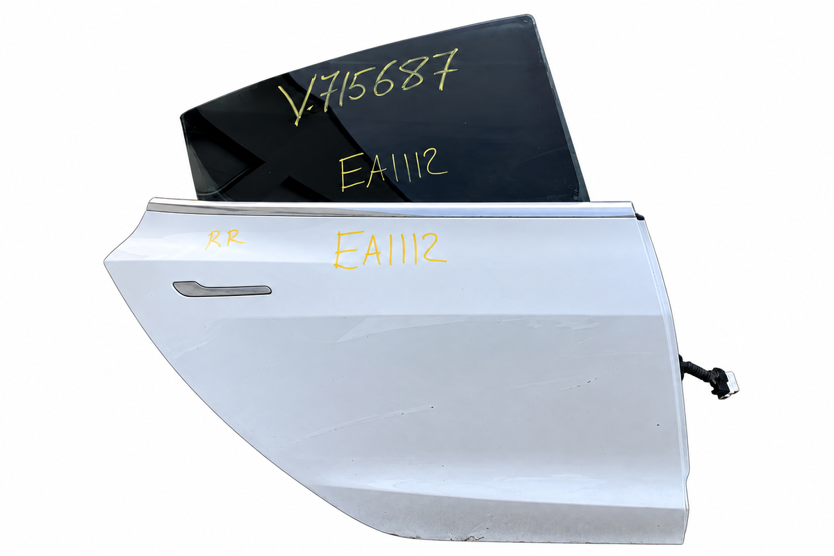 2020 Tesla Model 3 Rear Right Door Assembly White – Ref 1081440-E0-C – Stock EA1112; white background with standard margins; actual condition retained
