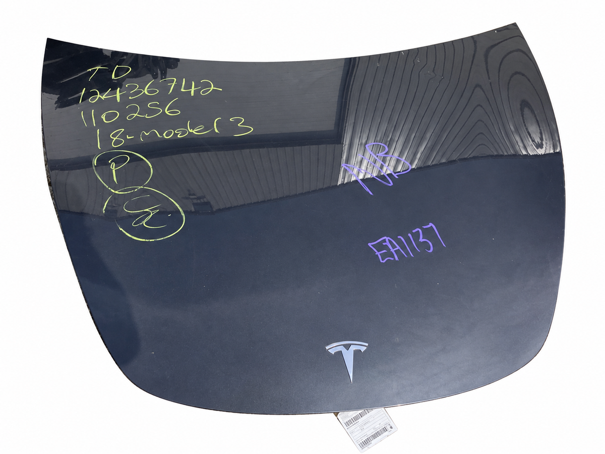 Used 2018 Model 3 hood Grey, EA1137; white-background edit, original condition retained