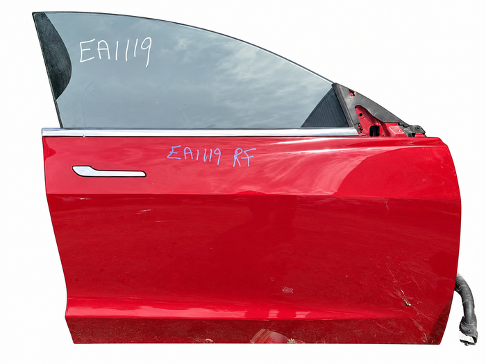 2020 Tesla Model 3 Front Right Door Assembly Red – OEM 1081420-E0-C – Stock EA1119