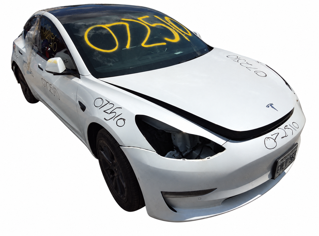 2022 Tesla Model 3 Front Bumper Assembly – White – Stock 072510 – white background donor vehicle reference only; listed part only
