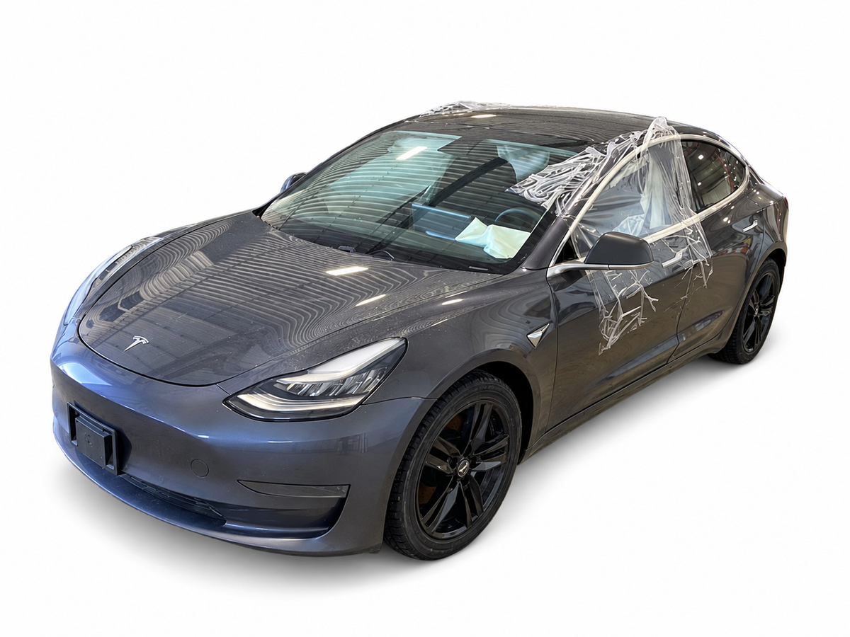 2019 Tesla Model 3 Front Bumper Assembly – Grey – Stock 24MR145A – white background donor vehicle reference only; listed part only