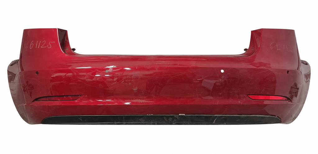 2019 Tesla Model 3 Rear Bumper Cover – Red – Ref 1108905-S0-A – Stock 6B1125 – white background actual used part; see original condition photos
