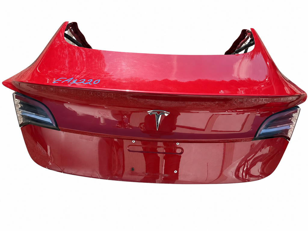 2018 Tesla Model 3 Trunk Lid Assembly – Red – Ref 1081460-E0-B – Stock EA1220 – white background actual used part; see original condition photos