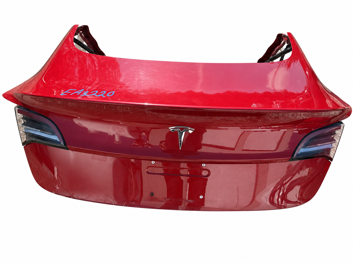2018 Tesla Model 3 Trunk Lid Assembly – Red – Ref 1081460-E0-B – Stock EA1220 – white background actual used part; see original condition photos