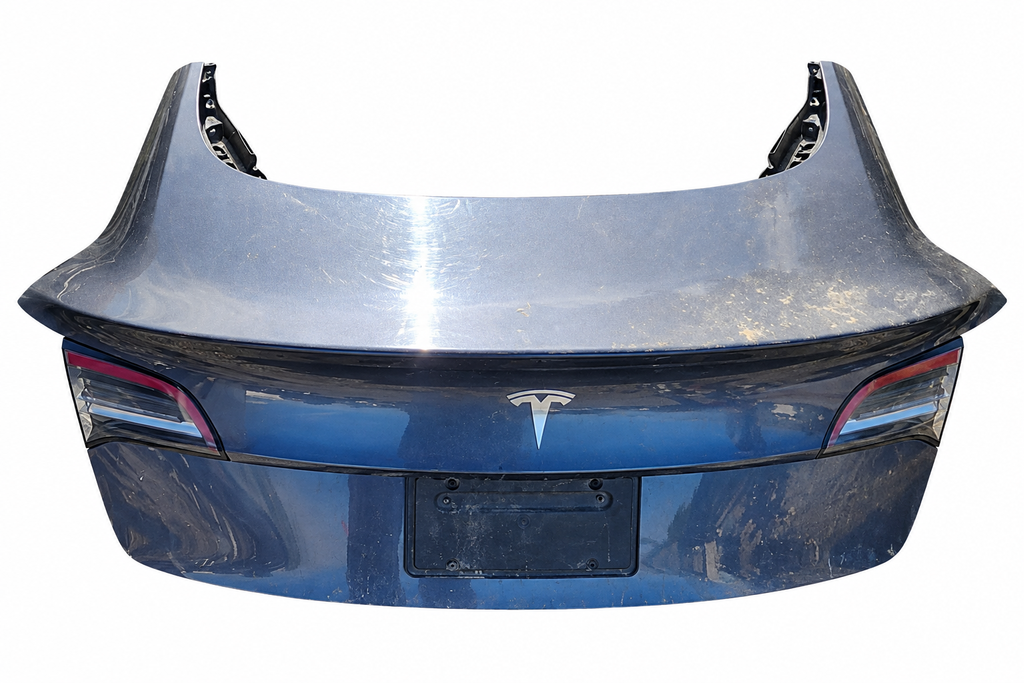 2022 Tesla Model 3 Trunk Lid Assembly – Grey – Ref 1601460-E0-A – Stock EA1338 – white background actual used part; see original condition photos