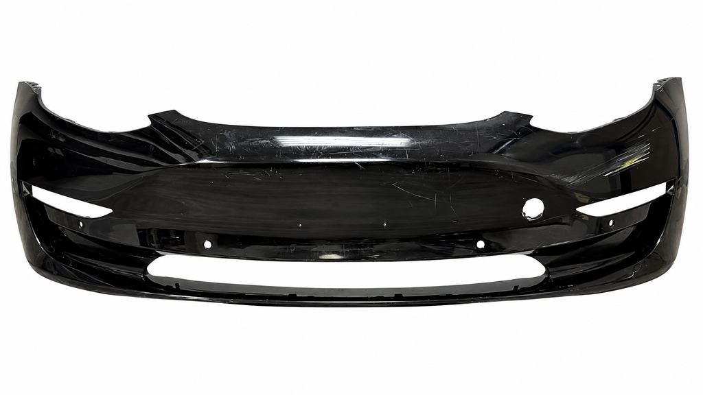 2021 Tesla Model 3 Front Bumper Cover – Black – Stock W0043 – white background actual used part; see original condition photos