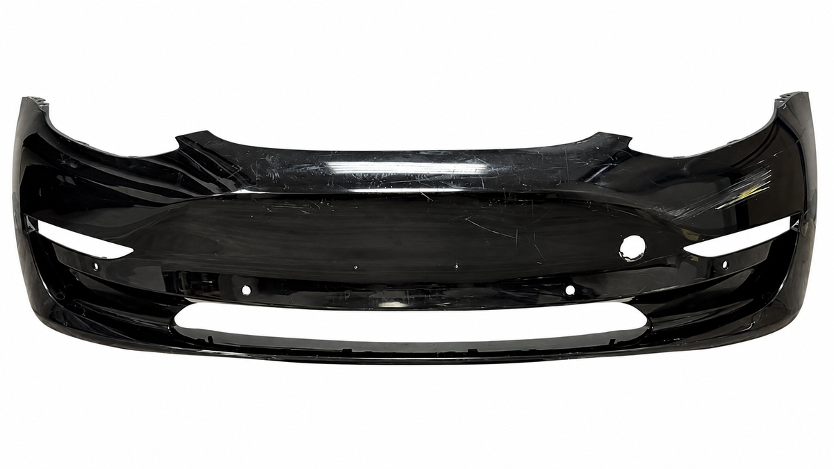 2021 Tesla Model 3 Front Bumper Cover – Black – Stock W0043 – white background actual used part; see original condition photos