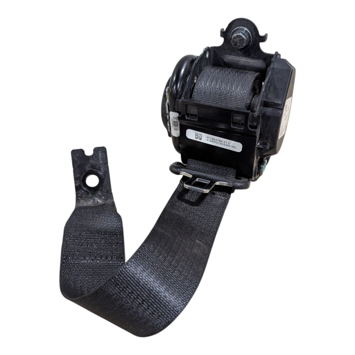 Used 2020-2025 Tesla Model Y Second Row - Outer Seat Belt Retractor Assembly - Black - K12A OEM 1493784-01-C